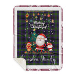 Personalized Gift Tartan Plaid Blanket Clan Lumsden Hunting With Funny Santa Snowman Reindeer Merry Christmas Gift Sherpa Blanket, blue plaid sherpa blanket,blue tartan sherpa blanket,Buchan,buffalo plaid sherpa blanket,christmas sherpa blanket,Christmas Throw Blanket