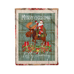 Personalized Gift Plaid Tartan Blanket Clan Kelly With Moose Lover Xmas Gift Santa Riding Christmas Fleece Blanket