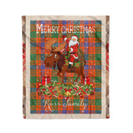 Personalized Gift Plaid Tartan Blanket Clan Ross Ancient With Moose Lover Xmas Gift Santa Riding Christmas Fleece Blanket