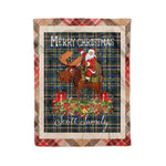 Personalized Gift Plaid Tartan Blanket Clan Scott Modern With Moose Lover Xmas Gift Santa Riding Christmas Fleece Blanket