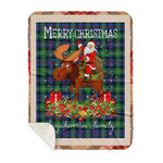 Personalized Gift Plaid Tartan Blanket Clan Farquharson Ancient With Moose Lover Xmas Gift Santa Riding Buffalo Plaid Christmas Sherpa Blanket