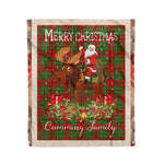 Personalized Gift Plaid Tartan Blanket Clan Cumming With Moose Lover Xmas Gift Santa Riding Christmas Fleece Blanket