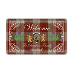 Doormat - Welcome Mat Scottish Clan Davidson Dress Dancers Tartan Door Mat, Plaid Doormat With Thistle and Two Lion Scottish