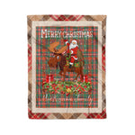 Personalized Gift Plaid Tartan Blanket Clan MacKinnon Ancient With Moose Lover Xmas Gift Santa Riding Christmas Fleece Blanket