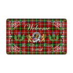 Doormat - Welcome Mat Scottish Clan Badge Fullerton Tartan Door Mat, Plaid Doormat With Thistle and Two Lion Scottish