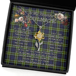 To My Beautiful Soulmate Sunflower Necklace In Your Eyes I Have Found My Home Clan Colquhoun Modern Tartan Jewelry For Girlfriend, Tartan Sunflower Pendant Necklace, Scottish Tartan Jewelry, valentine necklace, necklace girlfriend, necklace for wife, cute necklaces for girlfriend, jewelry for girlfriend, to my soulmate necklace, to my future wife necklace
