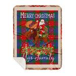 Personalized Gift Plaid Tartan Blanket Clan Mar With Moose Lover Xmas Gift Santa Riding Plaid Christmas Sherpa Blanket