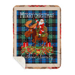 Personalized Gift Plaid Tartan Blanket Clan Guthrie Ancient With Moose Lover Xmas Gift Santa Riding Buffalo Plaid Christmas Sherpa Blanket