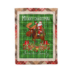 Personalized Gift Plaid Tartan Blanket Clan Forrester Hunting With Moose Lover Xmas Gift Santa Riding Christmas Fleece Blanket