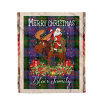 Personalized Gift Plaid Tartan Blanket Clan Blair With Moose Lover Xmas Gift Santa Riding Christmas Fleece Blanket