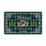 Doormat - Welcome Mat Scottish Clan Badge Farquharson Ancient Tartan Door Mat, Plaid Doormat With Thistle and Two Lion Scottish