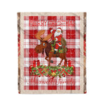 Personalized Gift Plaid Tartan Blanket Clan Maxwell Plaid With Moose Lover Xmas Gift Santa Riding Christmas Fleece Blanket
