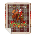 Personalized Gift Plaid Tartan Blanket Clan Cunningham Burgundy Dancers With Moose Lover Xmas Gift Santa Riding Buffalo Plaid Christmas Sherpa Blanket