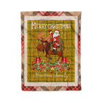 Personalized Gift Plaid Tartan Blanket Clan Houston With Moose Lover Xmas Gift Santa Riding Christmas Fleece Blanket