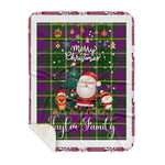 Personalized Gift Tartan Plaid Blanket Clan Taylor With Funny Santa Snowman Reindeer Merry Christmas Gift Sherpa Blanket, blue plaid sherpa blanket,blue tartan sherpa blanket,Buchan,buffalo plaid sherpa blanket,christmas sherpa blanket,Christmas Throw Blanket