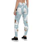 Scotstee Shop - Bichon Frise Bones and Paws Blue Cute Christmas Dogs Women's Christmas Leggings