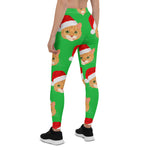 Scotstee Shop - Cat in Santa Claus Hat Pastel Snowflakes Pattern Green Christmas Gifts Women's Leggings