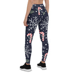 Scotstee Shop - Christmas Candy Cane Pattern Navy Blue Snowflakes Funny Christmas Women's Leggings