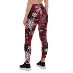Scotstee Shop - Maroon White Snowflake Pattern Christmas Halloween Women's Leggings