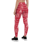 Scotstee Shop - Modern Nordic Knit Ugly Sweater Red White Pattern Halloween Women's Leggings