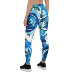 Mother's Day Gift, Mother's Day Leggings Blue Indigo Floral Flowers Rose Women's Leggings