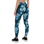 Mother's Day Gift, Mother's Day Leggings Classic Blue Rose Pattern Women's Leggings