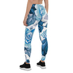 Mother's Day Gift, Mother's Day Leggings Elegant Modern Floral Blue Women's Leggings