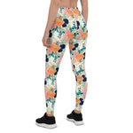 Mother's Day Gift, Mother's Day Leggings Elegant Pink Blue & Orange Floral Watercolor Women's Leggings