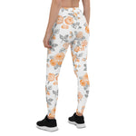 Mother's Day Gift, Mother's Day Leggings Peach Watercolor Roses Pattern Women's Leggings