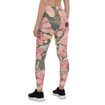 Mother's Day Gift, Mother's Day Leggings Pink Sage Green Flowers Leave Watercolor Pattern Women's Leggings