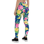 Mother's Day Gift, Mother's Day Leggings Pink Yellow Rose Floral Pattern Women's Leggings