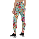 Mother's Day Gift, Mother's Day Leggings Red pink orange and violet vintage flowers with leaves Women's Leggings
