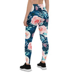 Mother's Day Gift, Mother's Day Leggings Rose seamless pattern with watercolor on blue Women's Leggings