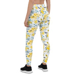 Mother's Day Gift, Mother's Day Leggings Rose Yellow and Blue Watercolor Pattern Flower Women's Leggings