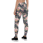 Mother's Day Gift, Mother's Day Leggings Roses Vintage Flower pattern on navy Women's Leggings