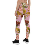 Mother's Day Gift, Mother's Day Leggings Vintage Chrysanthemum Flowers on Dusty Rose Pink Women's Leggings