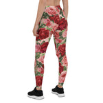 Mother's Day Gift, Mother's Day Leggings Vintage Elegant Pink Red Floral on Pink Rose Gold Women's Leggings