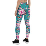 Mother's Day Gift, Mother's Day Leggings Vintage Rose pattern on Blue Women's Leggings