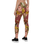 Mother's Day Gift, Mother's Day Leggings Vintage Chrysanthemum Flowers on Dusty Rose Women's Leggings