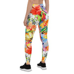Mother's Day Gift, Mother's Day Leggings watercolor hand painted background with magnolia, lily, orchid flowers and tropical leaves Women's Leggings