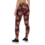 Mother's Day Gift, Mother's Day Leggings Yellow roses and Purple Leaves Women's Leggings