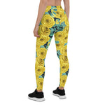 Mother's Day Gift, Mother's Day Leggings Yellow Watercolor Roses with Leaves and Buds pattern Women's Leggings