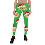 Scotstee Shop - Cat in Santa Claus Hat Pastel Snowflakes Pattern Green Christmas Gifts Women's Leggings