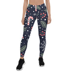Scotstee Shop - Christmas Candy Cane Pattern Navy Blue Snowflakes Funny Christmas Women's Leggings