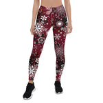 Scotstee Shop - Maroon White Snowflake Pattern Christmas Halloween Women's Leggings