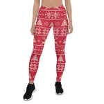 Scotstee Shop - Modern Nordic Knit Ugly Sweater Red White Pattern Halloween Women's Leggings