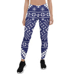 Scotstee Shop - Navy Blue and White Fair Isle Christmas Pattern Halloween Women's Leggings