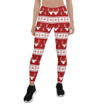 Scotstee Shop - Christmas Red Scandinavian Deer Antler Fair Isle Women Christmas Leggings