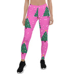 Scotstee Shop - Christmas Tree and Snowfall on Pink Women Christmas Leggings