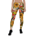 Mother's Day Gift, Mother's Day Leggings Autumn pattern featuring Bullfinches, Dahlia and Chrysanthemum flowers, various berries, leaves and bugs Women's Leggings